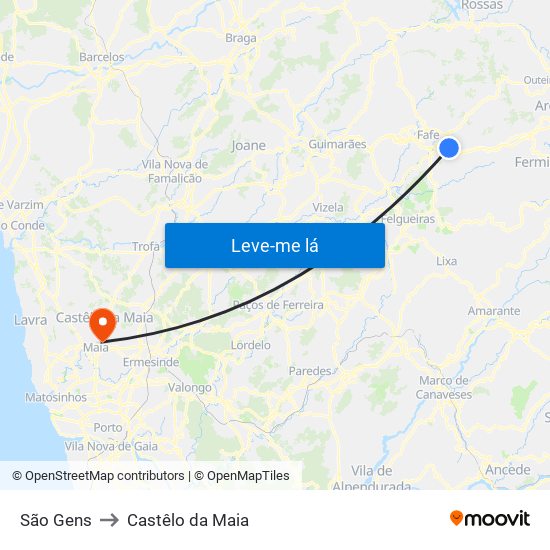 São Gens to Castêlo da Maia map