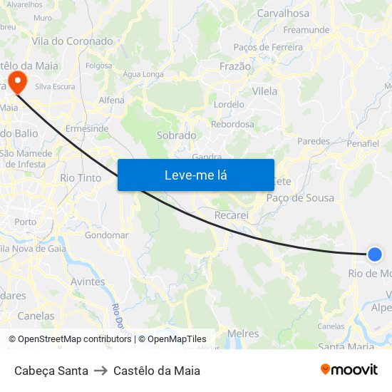 Cabeça Santa to Castêlo da Maia map