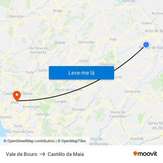 Vale de Bouro to Castêlo da Maia map