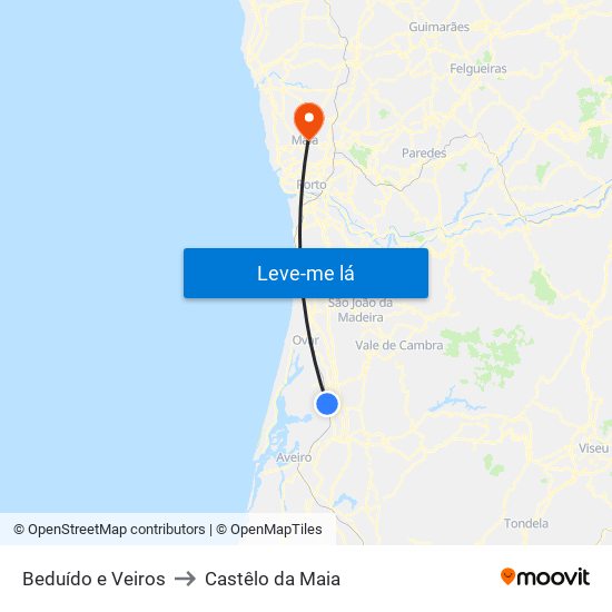 Beduído e Veiros to Castêlo da Maia map