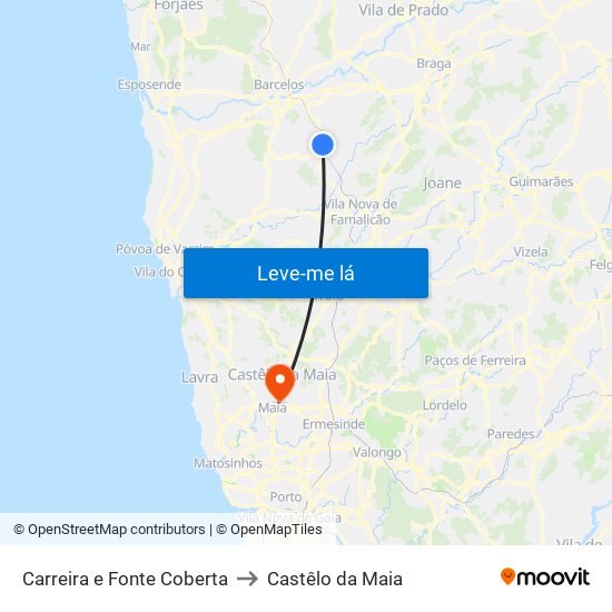 Carreira e Fonte Coberta to Castêlo da Maia map