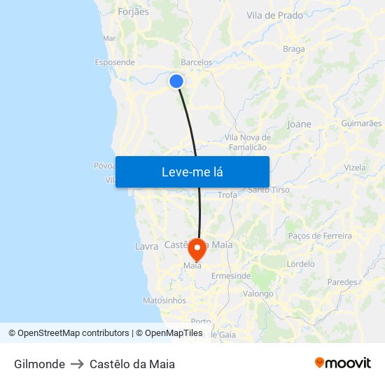 Gilmonde to Castêlo da Maia map