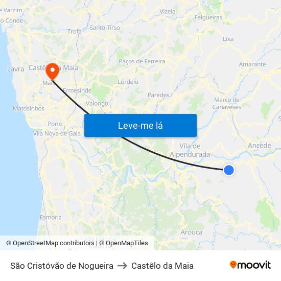 São Cristóvão de Nogueira to Castêlo da Maia map