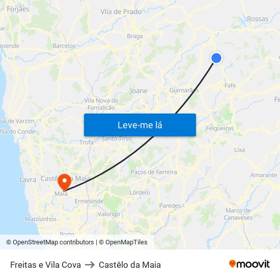 Freitas e Vila Cova to Castêlo da Maia map