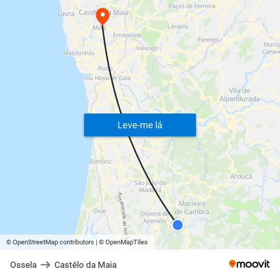 Ossela to Castêlo da Maia map