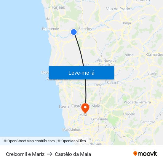 Creixomil e Mariz to Castêlo da Maia map