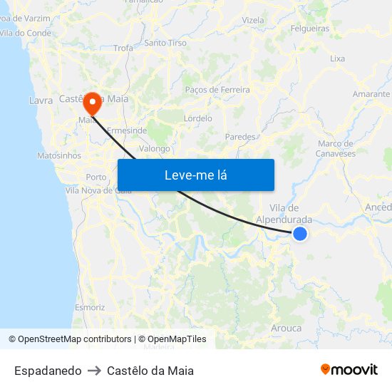 Espadanedo to Castêlo da Maia map