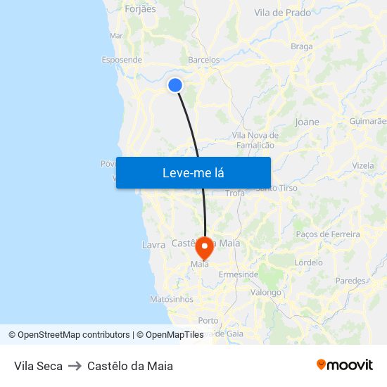 Vila Seca to Castêlo da Maia map