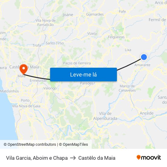 Vila Garcia, Aboim e Chapa to Castêlo da Maia map