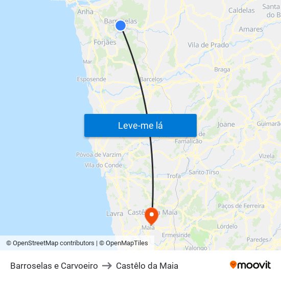 Barroselas e Carvoeiro to Castêlo da Maia map