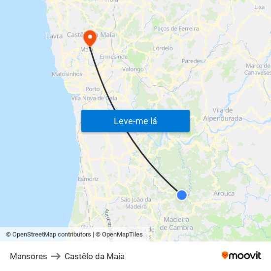 Mansores to Castêlo da Maia map