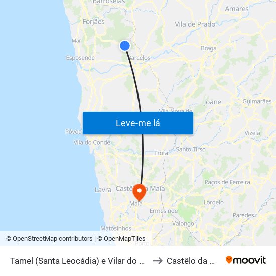 Tamel (Santa Leocádia) e Vilar do Monte to Castêlo da Maia map