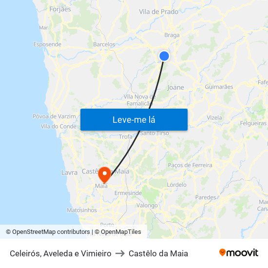 Celeirós, Aveleda e Vimieiro to Castêlo da Maia map