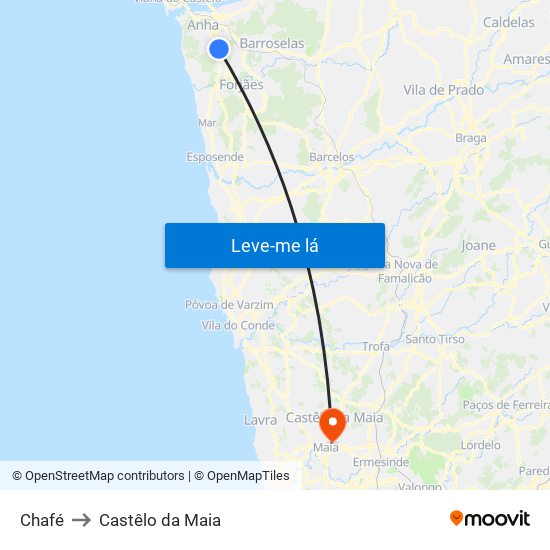 Chafé to Castêlo da Maia map