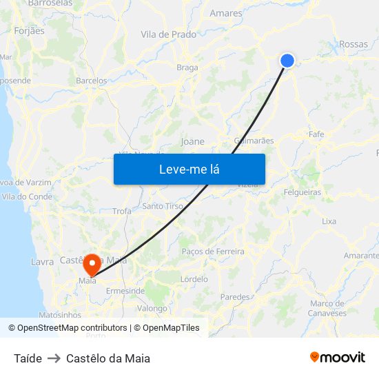 Taíde to Castêlo da Maia map