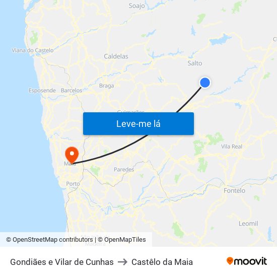 Gondiães e Vilar de Cunhas to Castêlo da Maia map