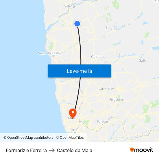 Formariz e Ferreira to Castêlo da Maia map