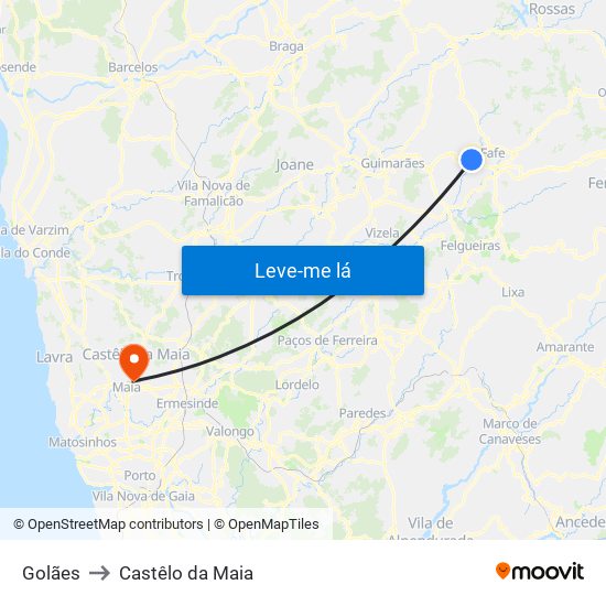 Golães to Castêlo da Maia map