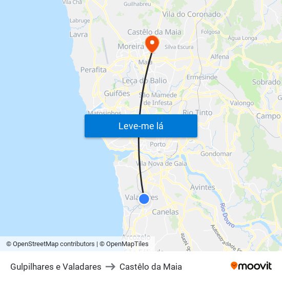 Gulpilhares e Valadares to Castêlo da Maia map