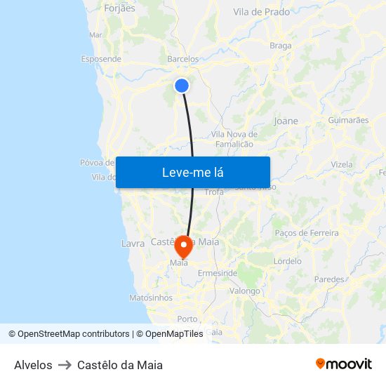 Alvelos to Castêlo da Maia map