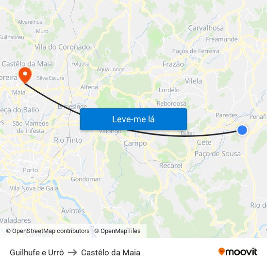 Guilhufe e Urrô to Castêlo da Maia map