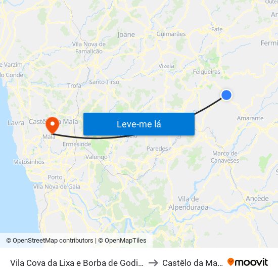 Vila Cova da Lixa e Borba de Godim to Castêlo da Maia map