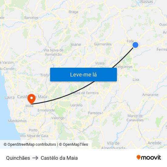 Quinchães to Castêlo da Maia map