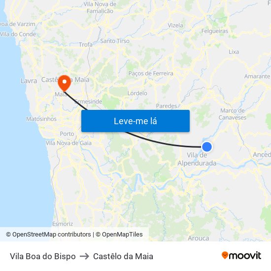 Vila Boa do Bispo to Castêlo da Maia map