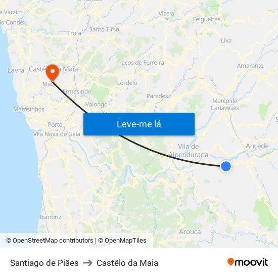 Santiago de Piães to Castêlo da Maia map