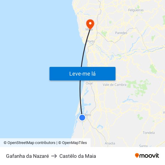 Gafanha da Nazaré to Castêlo da Maia map