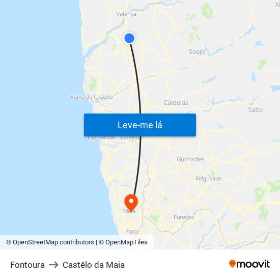 Fontoura to Castêlo da Maia map