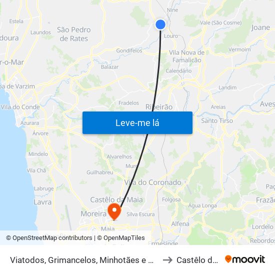 Viatodos, Grimancelos, Minhotães e Monte de Fralães to Castêlo da Maia map