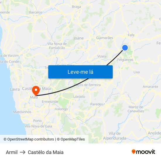 Armil to Castêlo da Maia map