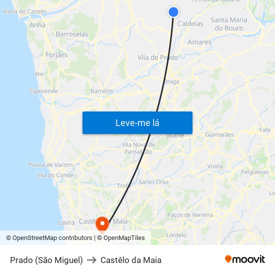 Prado (São Miguel) to Castêlo da Maia map