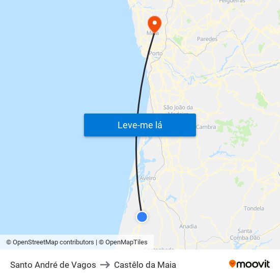 Santo André de Vagos to Castêlo da Maia map