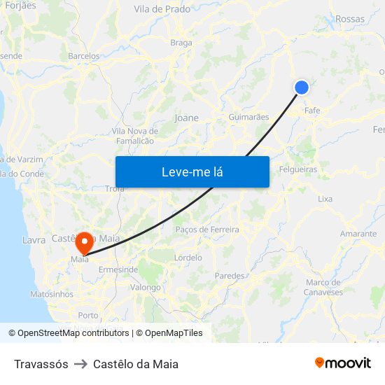 Travassós to Castêlo da Maia map