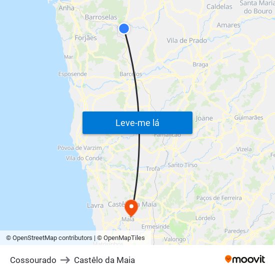 Cossourado to Castêlo da Maia map