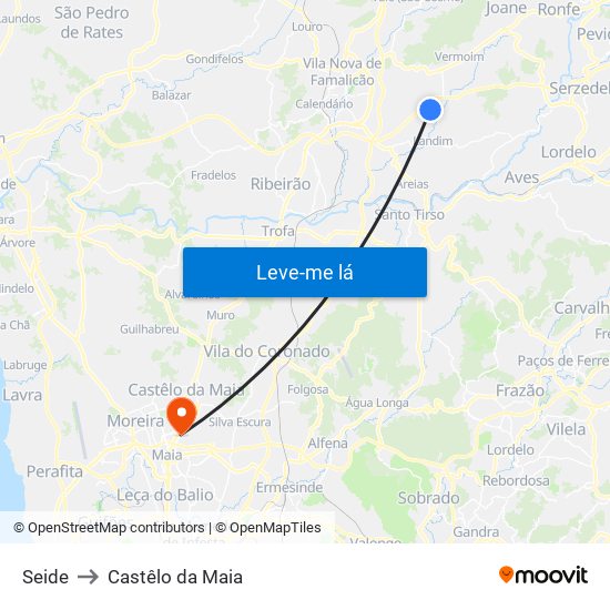 Seide to Castêlo da Maia map
