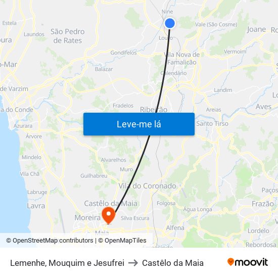 Lemenhe, Mouquim e Jesufrei to Castêlo da Maia map