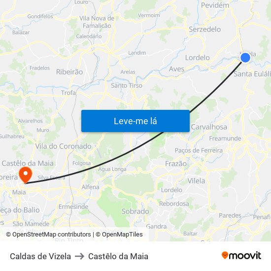 Caldas de Vizela to Castêlo da Maia map