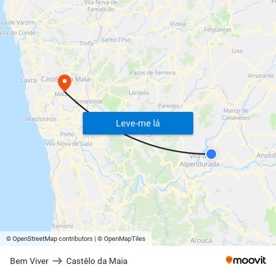 Bem Viver to Castêlo da Maia map