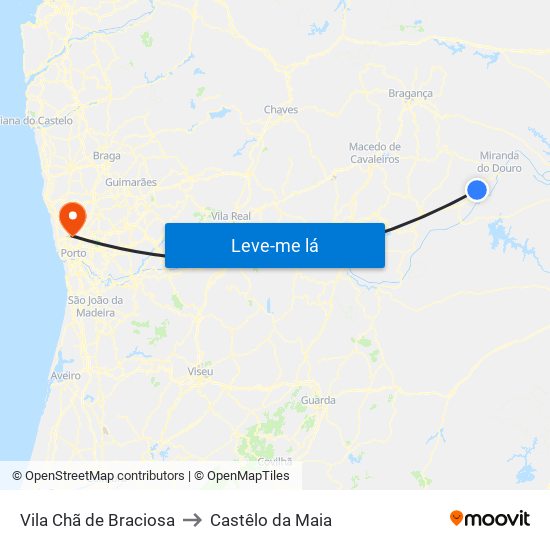 Vila Chã de Braciosa to Castêlo da Maia map