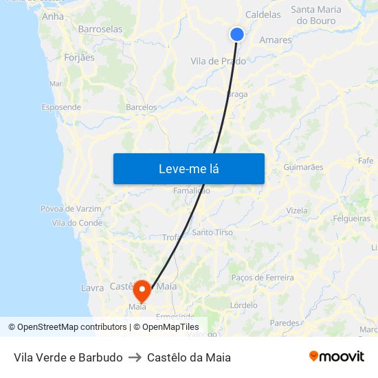 Vila Verde e Barbudo to Castêlo da Maia map