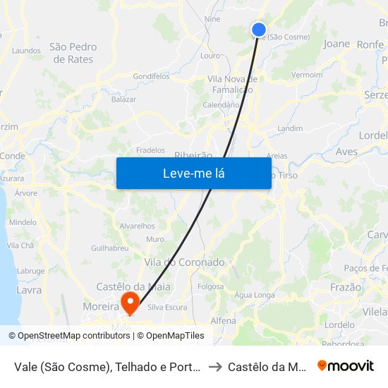 Vale (São Cosme), Telhado e Portela to Castêlo da Maia map