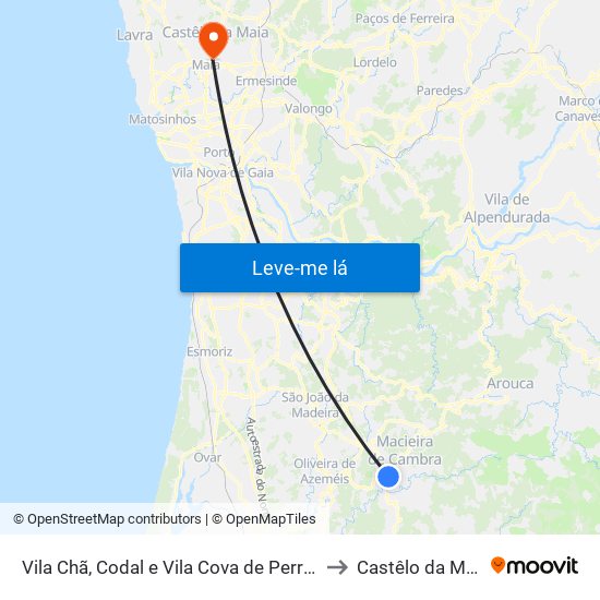 Vila Chã, Codal e Vila Cova de Perrinho to Castêlo da Maia map