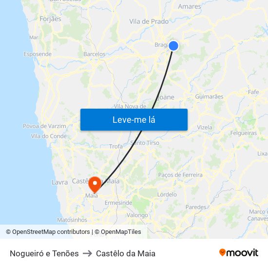 Nogueiró e Tenões to Castêlo da Maia map