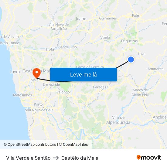 Vila Verde e Santão to Castêlo da Maia map