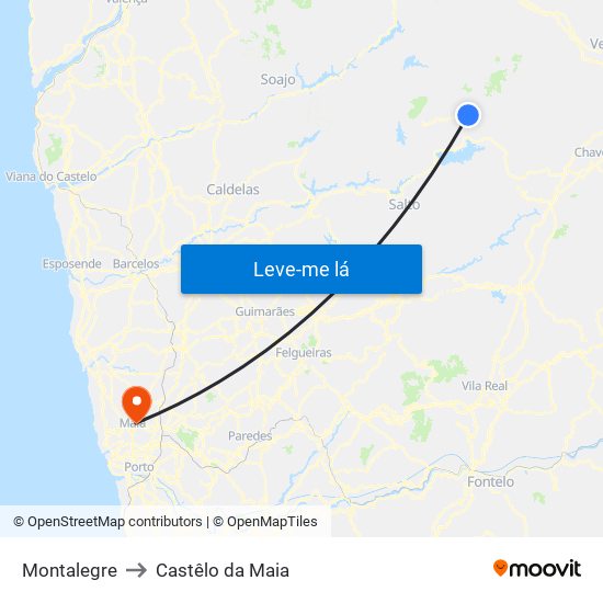 Montalegre to Castêlo da Maia map