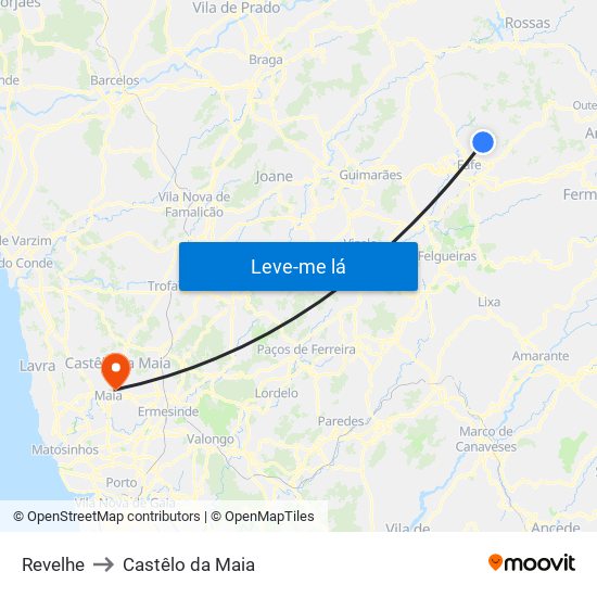 Revelhe to Castêlo da Maia map