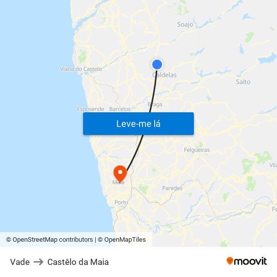Vade to Castêlo da Maia map